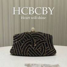 's Luxury Rhinestone Evening Bag, Sparkling Rhinestone Decoration And Unique Pattern Design, Fashionable And Elegant Handbag, Perfect For Evening Wear. Clutch Bag With A Noble Temperament. - Black - View 5