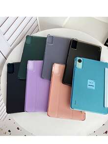 1pc Acrylic Black 3-Fold Stand Protective Case With Pen Slot, Soft Edge Anti-Fall, Acrylic Back Anti-Bending, Sleep/Wake Function, Suitable For IPad Mini6/Mini7/9.7/10.2/10.5/Air4/Air5/10.9inch/Pro11inch, Comes With 1 Sticker For DIY