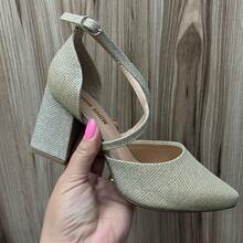Women's Pumps, Cross Straps, High Heels, 8 Cm, Thick, Elegant Shine, Original Show Show - 淺金色 - 查看 2
