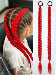 Kids Synthetic Braided Ponytail Extension With Elastic Rubber Band Long Straight Pony Tail For Girls Party 2pcs - Purple - View 15