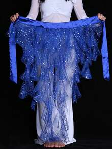 1pc Women's Belly Dance Hip Scarf Skirt With Tassel Hem And Waist Tie, Wavy Hem - Multicolor - View 29