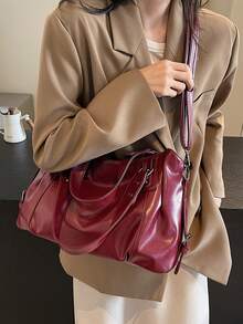 Túi đeo vai nữ màu trơn, dung tích lớn, túi xách thời trang chất lượng cao, thiết kế rộng rãi, phù hợp sử dụng hàng ngày, đi học, đi chơi, mua sắm, làm quà tặng, du lịch, đi làm. - Màu Đỏ Sâu - Xem 4