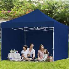 Carpa plegable con toldo, con 3 toldos, 3 x 3 metros, toldo impermeable y resistente al viento, toldo exterior, paredes laterales - Azul - Ver 12