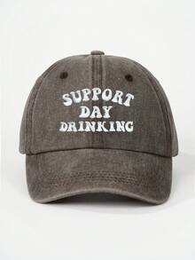 1 件刺绣“SUPPORT DAY DRINKING”水洗棒球帽，可调节户外太阳帽，适合旅行、海滩、所有季节，Y2K 风格，适合年轻人