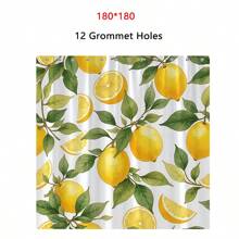 1 pièce Rideau de douche avec citrons jaunes et feuilles vertes - Citrons et tranches réalistes avec des feuilles détaillées sur fond blanc, design rafraîchissant et vibrant, 180 x 180 cm avec 12 crochets. Décoration de salle de bain, décoration d'automne, accessoires de salle de bain, rentrée des classes