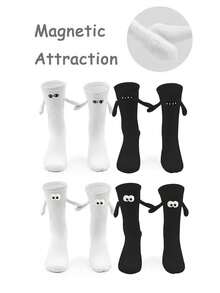1/2 par de calcetines magnéticos para parejas, calcetines de media caña lindos que se pegan automáticamente, para primavera/otoño - Multicolor - Ver 1