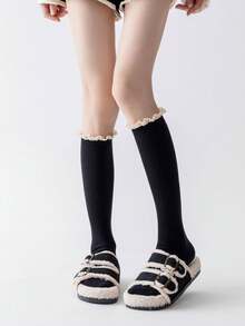 1双女士秋冬蕾丝袜，加厚保暖过膝袜 - 彩色 - 查看 7