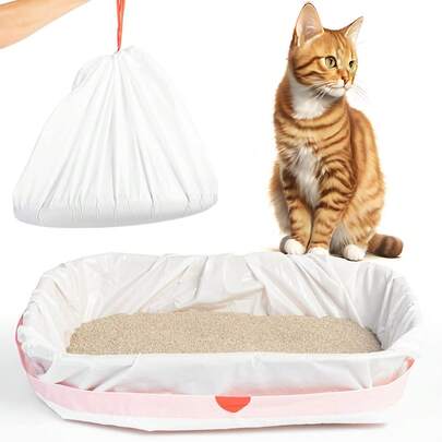 1件装抽绳猫砂袋加厚自动封口猫砂盆专用垃圾袋宠物清洁袋20个/卷颜色随机