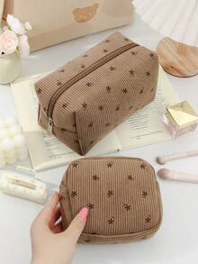 1 PC Brown Floral Octagon Bag Make Up Bag, Fashionable And Casual Large Capacity Portable Zipper Makeup Bags, Travel And Vacation Essentials Cosmetic Bags For Sanitary Napkins, Pouch Pads, Wired Earphones, Earpods, Headphones, Charger, Lipsticks, Cosmetics, Perfume, Skin Care And Beauty Products, Home Decor, School Girls, Keys, Holiday Gifts Makeup Travel Toiletry Organizer Essential, Christmas Gifts, Pouch, Travel, Pouch, Clutch / Small Handbag, Makeup Organizer, Pouch, Brush Holder, Mini Pouch, Large Capacity Pouch,Gifts For Women,Christmas Gifts,Gift Ideas For Women