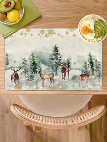 Christmas 2pcs/4pcs/6pcs Linen Placemat, Watercolor Print Pattern Placemat 12*18 Inch Heat Resistant, Non-Slip & Washable, Suitable For Christmas Holiday Farmhouse Family Gatherings And Party Decoration Placemats