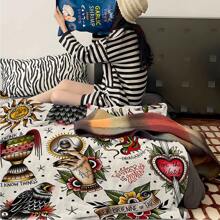 Ink Tattoo Blanket, Wolf Head Sun Moon Sword Bird Painting, Red Yellow Blue And Green Art Display, Standing In Front Of Black Sofa, Unique Cultural Style Home Decoration. Casual Shawl, Traveling-Rug, Polyester Material-Suitable For All Seasons, Bedroom, Sofa, Bed, Car. , Suitable For Bed, Sofa, Camping And Travel, Durable And Comfortable Decorative Shawl And Blanket, For Dear Friends, Siblings, Parents, Objects, Suitable For Halloween And Christmas Decorations, Home Decorations, Birthday And Anniversary Gifts For Friends And Relatives