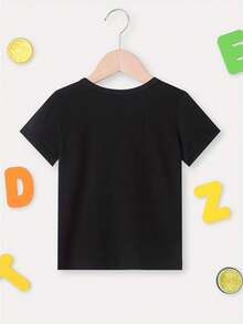 BACK OFF I HAVE A CRAZY DADDY... Print Crew Neck Short Sleeve T-Shirt Versatile Pullover Tops For Girls Summer Outdoor - màu đen - Xem 3