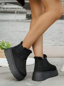 Giày bốt đi tuyết mềm mại, ấm áp, chống lạnh, thoải mái, mềm mại, đa năng, màu trơn, mùa đông 2025 - màu đen - Xem 6