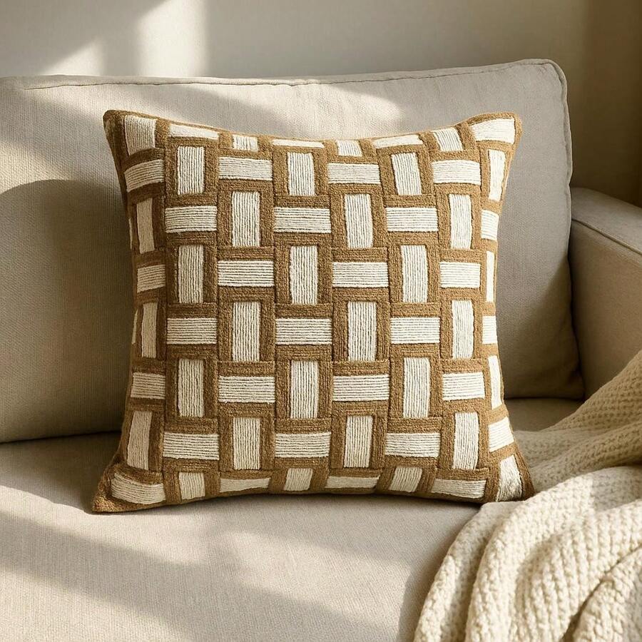 Boho Cotton Macrame Ribbon Trance Cushion Cover 45CM X 45CM - 摩卡棕 - 查看 1