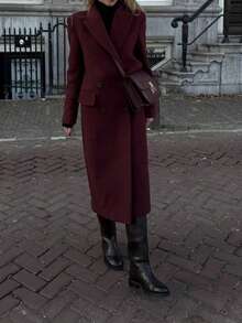 Seelio 女装法式时尚高端修身优雅长款大衣，秋冬新品 - 酒紅色 - 查看 7