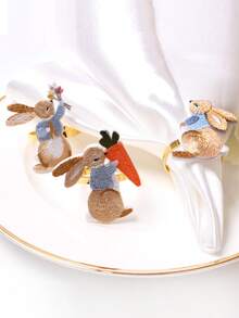 3/6 件刺绣兔子复活节餐巾环套装，适用于复活节餐桌装饰餐巾架 - 彩色 - 查看 8