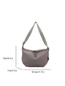 Fashionable Solid Color Casual Retro Women Crossbody Bag - Grey - View 6