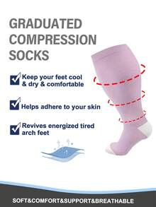 1/3 双装女士特大号压缩袜，防滑、柔软透气，适合日常穿着、办公、健身、运动，舒适透气。 - 彩色 - 查看 2