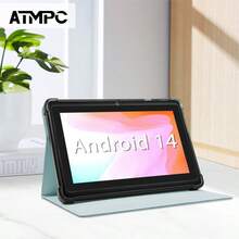 ATMPC 7-Inch Android 14 Tablet, Equipped With 2GB DDR RAM, 32GB ROM, 3500MAh, Quad Core Processor, 1024X600IPS Screen, Camera Front 30 Pixels And Rear 200 Pixels Wi-Fi 802.11 B/G/N 2.4g,PC, Equipped With Four Color Anti Drop Leather Cases