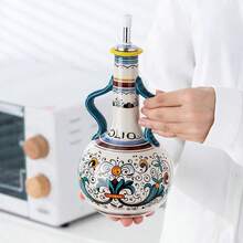 Olive Oil Bottle, Underglaze Relief Ceramic Oil & Vinegar Cruet, Kitchen Accessories Storage Dispenser Container, Seasoning Oil Bottle - Multicolor - View 7