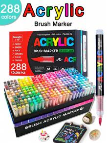GuangNa 288/240/168/120 Color Direct Liquid Acrylic Marker Pens, Students Use Art Professional Drawing Drawing Color Soft-Head Marker Paper-Tight Stackable Diy Graffiti Coloring Book Coloring Pen Can Draw Glass Stone Waterproof Body Painting Brush Christmas Gift