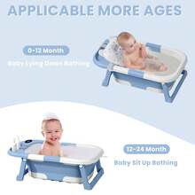 UBRAVOO Baby Bathtub Foldable Baby Bathtub Children, Newborn Baby Plastic Bathtub With Foldable Anti-Slip Legs Collapsible Bathtub With Thermometer For Bathing Toddlers - 藍色 - 查看 2
