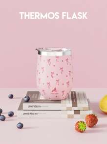 1pc 340ml/12oz Double Wall Stainless Steel Vacuum Insulated Egg-Shaped Cup, Suitable For Home, Office, Outdoor Travel, Sports, Also As A Gift - Pink Bow - View 3