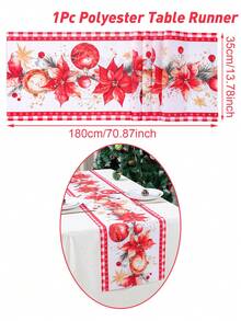 1pc Merry Christmas Table Runner, Christmas Flower Christmas Ball Design Christmas Table Cloth, Christmas Decorations For Home, Room Decor, Christmas Party Decor, Christmas Ornaments, Christmas Tablecloth, Xmas, Christmas Eve, Christmas Presents, Christmas Gifts, Christmas Kitchen Decor, Winter Decor, 2026 New Year Decorations