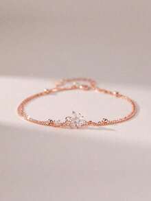 情人节丝带水钻花朵多层手链 - 玫瑰金 - 查看 3