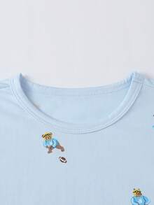 Annil 童装男童男孩中大童秋装上衣裤子套装秋季小熊印花家居保暖衣服