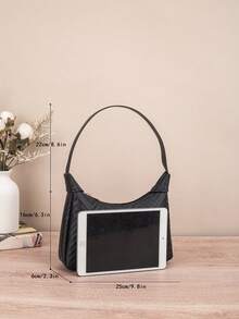 荔枝纹 PU 女包，时尚女士单肩包，纯色合成皮革手提包，拉链开合，带腕带，涤纶衬里，多功能腋下饺子包 - 有白色、黑色、粉色、卡其色、棕色可选