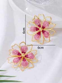 1 par de pendientes elegantes de gota con diseño floral hueco y degradado, adecuados para vacaciones de verano - Rosa - Ver 5