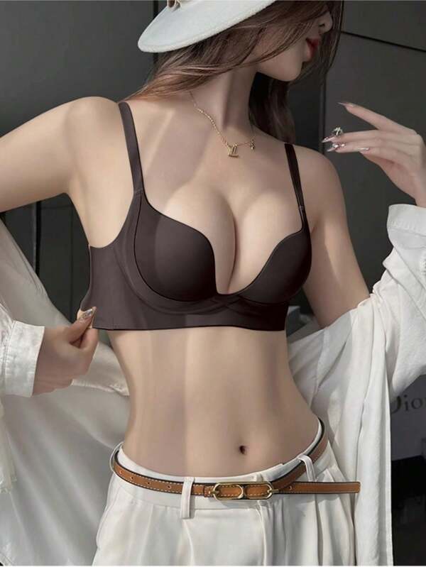 Black Deep V Soft & Comfortable Wireless Bra For Small Bust, Lift & Enhance Cleavage, Minimizer Bra