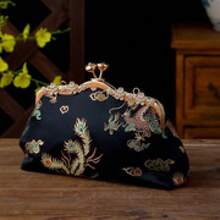 Vintage Chinese-Style Embroidery Evening Bag, With Diamond Decoration, Showcases Luxury, Can Be Handheld Or Shoulder-Held, Suitable For Dresses, Dinners, Traditional Festivals, Weddings, And Other Occasions. - Black - View 5