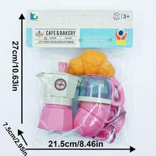 11件仿真咖啡套装餐具DIY娃娃屋配件，摩卡壶，咖啡研磨机，羊角面包等，仿真玩具羊角面包剧院游戏套装厨房家居装饰，逼真下午茶，角色扮演模拟烹饪，生日节日礼物 - 彩色 - 查看 11