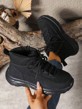 1 Pair Black Solid Color Fashion Casual Side Zipper Ankle Boots, Comfortable Lightweight Short Boots For Women, Suitable For Outdoor, Party, Office, Vacation, Autumn/Winter