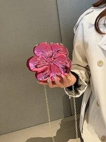 Geantă de mână mini cu cataramă din material ABS strălucitor de lux, în formă de floare, cu lanț metalic și mărgele, pentru femei, cadou fermecător de petrecere, potrivită pentru întâlniri, cumpărături, ieșiri în oraș, naveta, potrivire zilnică, design de nișă la modă, geantă pentru femei
