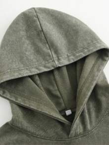 Men's Vintage Washed Cotton Sweatshirt Mans Clothing For Winter Spring Gift For Husband With Front Pocket NON PRINTED Hoodies, Solid Color Long Sleeves - 軍綠色 - 查看 2