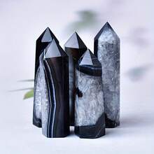 CUPIDCRYSTAL 天然黑玛瑙塔点、水晶柱、完美水晶礼品、裸石珠宝制作、独特家居装饰冥想石 - 黑瑪瑙 - 查看 5