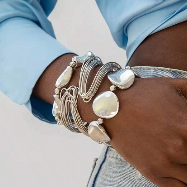 Ensemble de 3 bracelets et joncs asymétriques à la mode, style unique, idéal pour un usage quotidien, une fête ou comme cadeau.