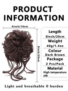 2 Peças Acessórios para Coque Bagunçado, Scrunchies Elásticos de Cabelo Encaracolado Sintético para Mulheres, Adequado para Penteados de Casamento Femininos - Multicolorido - Visão 4