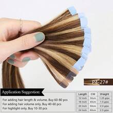 Invisible Mini Tape In Hair Extensions 10 PCS Human Hair Natural Tape In Hair Extentions 3x0.8cm Invisible Tape 12-24Inch Length Real Human Hair Machine -Remy Hair Straight Natural Hair Skin Weft Invisible Glue In Human Hairpiece Can Be Permed Or Dyed Easy To Shape Happy Halloween Can Be Dyed Colorful DIY - SP4/27 - 查看 2