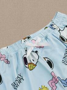 SNOOPY Authorized PEANUTS Snoopy Casual Round Neck Snoopy Printed Short Sleeved Top And Shorts Women's 2 Pieces Set Outfit