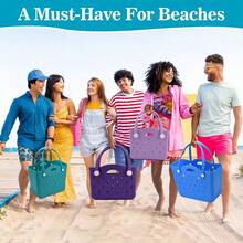 Beach Bag Fashion EVA Waterproof Rubber Picnic Storage Basket Travel Shopping Handbag Women Shoulder Solid Color Tote Bag - Pink - View 6