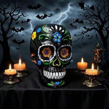 Portamatite a forma di teschio messicano di zucchero - Decorazioni per il Giorno dei Morti e Ognissanti, portamatite dipinto dall'artista, decorazioni per l'altare, organizer da scrivania creativo, regali per artisti e amanti della cultura