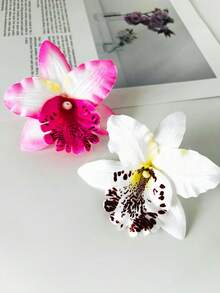 2pcs/Set Gradient Pink Rhododendron Flower Ear Clip Hawaiian Flower Hair Clips For Women Plumeria Hibiscus Hair Clip Artificial Flower Clips Hair Accessories For Diy Bridal Hair Decoration,Pink Accessories Valentine's Day Valentinessummer Claw Clips Hair Claws Hair Barrettes, Hair Slide - Multicolor - View 1