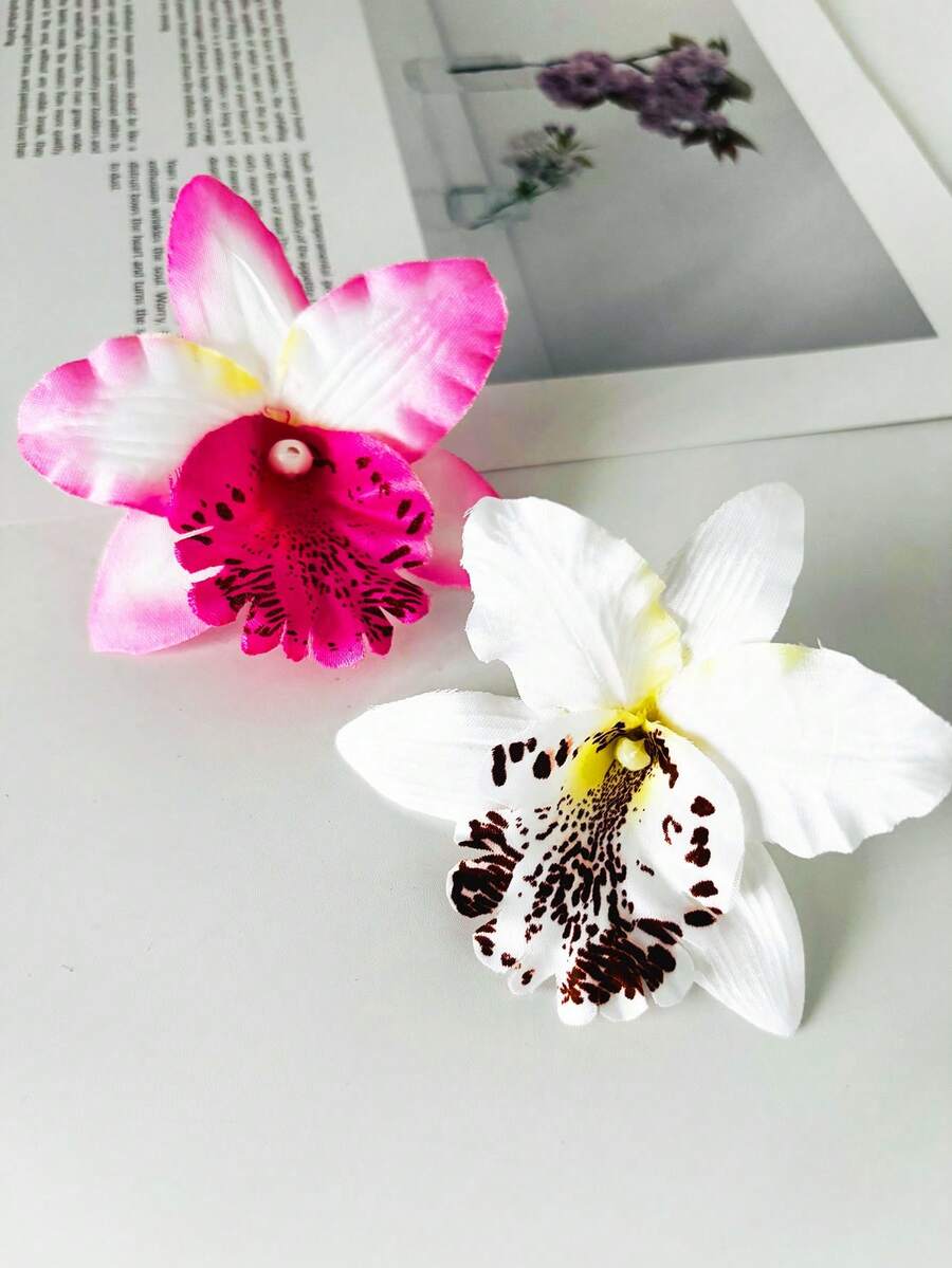 2pcs/Set Gradient Pink Rhododendron Flower Ear Clip Hawaiian Flower Hair Clips For Women Plumeria Hibiscus Hair Clip Artificial Flower Clips Hair Accessories For Diy Bridal Hair Decoration,Pink Accessories Valentine's Day Valentinessummer Claw Clips Hair Claws Hair Barrettes, Hair Slide - Multicolor - View 1