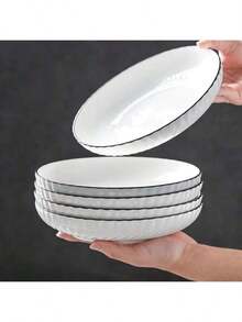 Christmas 4pcs Ceramic Round Bowls, Ceramic Household Plates, Round Deep Tableware, Suitable For Pasta, Salad, Dessert, Sushi - Multipurpose Kitchen Dinnerware Set, Applicable For Dining, Family Gathering, Hot Pot, Barbecue, All-Season Dining Accessories Home Decor New Year Gift - Multicolor - View 4