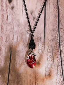 [复古哥特式蝙蝠项链礼物] 复古哥特式心形和蝙蝠吊坠项链 - 不锈钢、防过敏、无镍，非常适合万圣节、休闲装和休闲装 - 送给朋友和家人的独特礼物