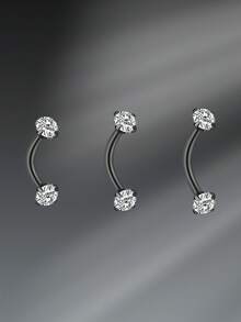 CIZME 3pcs Funky Stainless Steel Cubic Zirconia Eyebrow Ring For Women Men For Daily Decoration, 16G Rook Earrings 6/8/10mm Gold Black Eyebrow Studs Eyebrow Piercing Jewelry Earrings Studs Helix Conch Tragus Earrings - Eyebrow Nail - View 10